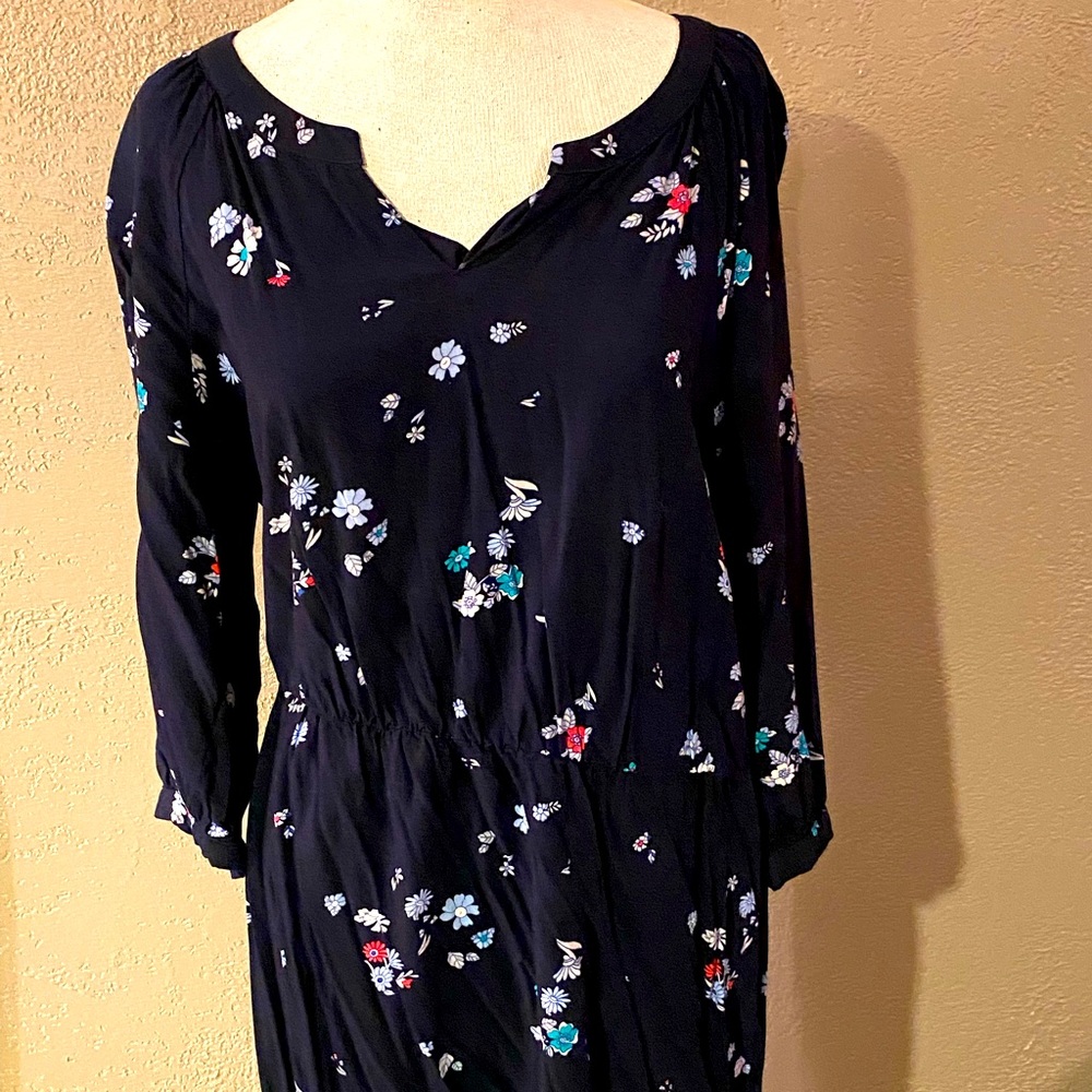 Navy floral 3/4 sleeve rayon dress